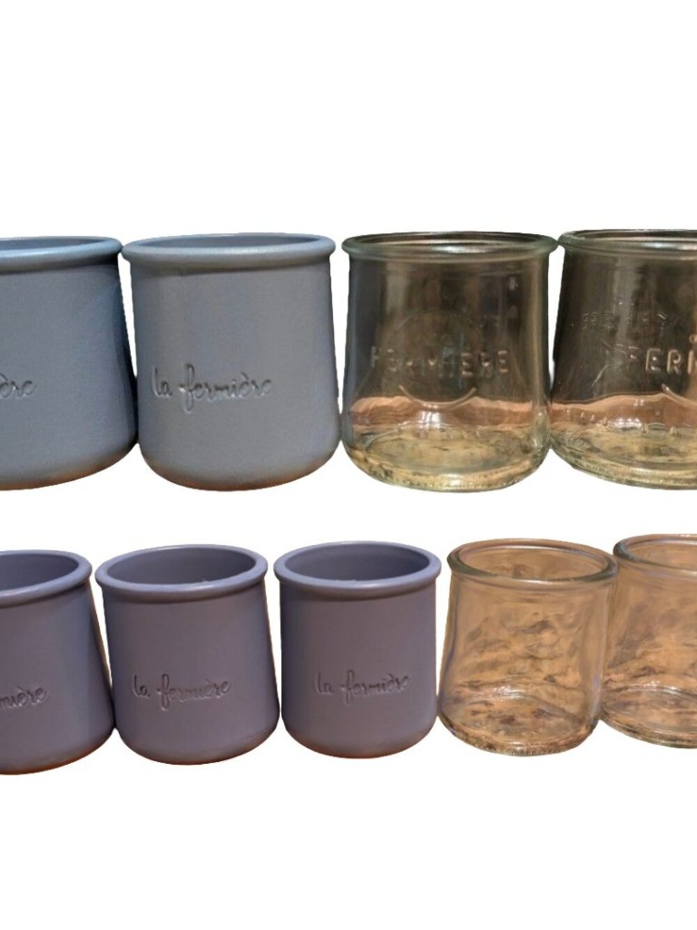 La Fermiere French Yogurt Pots Terracotta Glass Blue Set of 9 Reusable